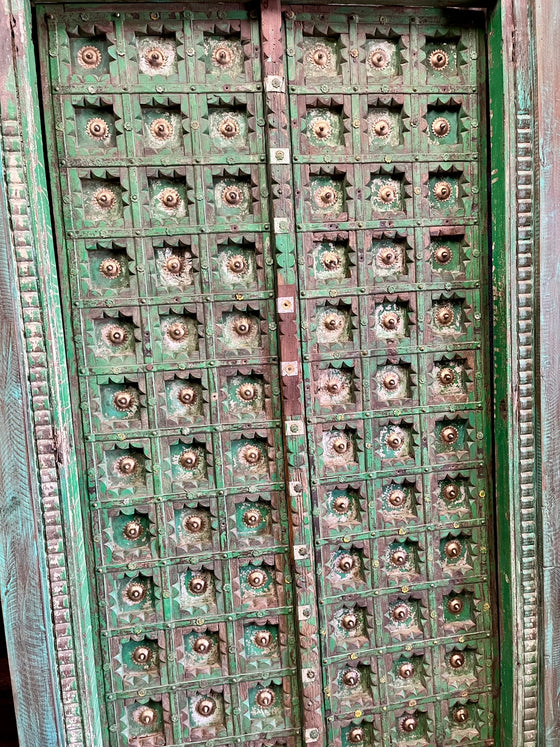 Antique India Heritage Door Vintage Green Garden Sanctuary Door 85