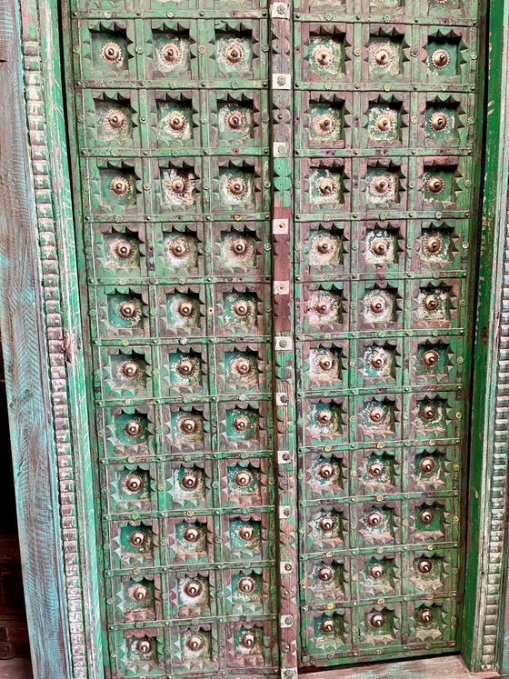 Antique India Heritage Door Vintage Green Garden Sanctuary Door 85