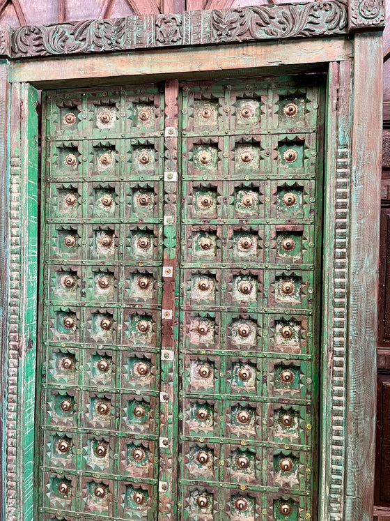 Antique India Heritage Door Vintage Green Garden Sanctuary Door 85