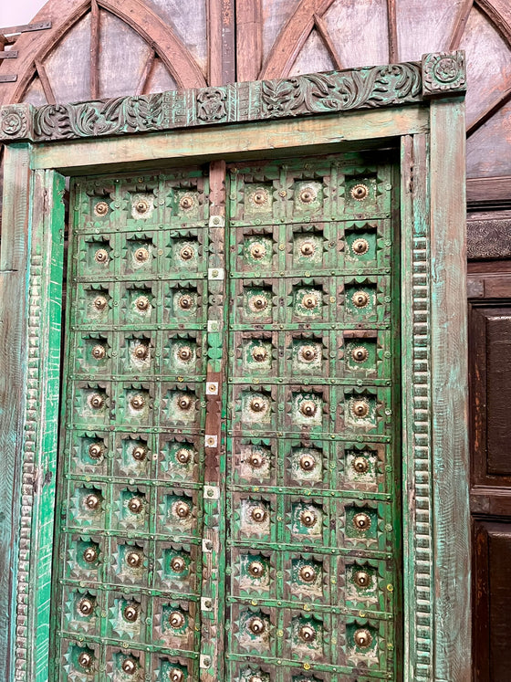 Antique India Heritage Door Vintage Green Garden Sanctuary Door 85