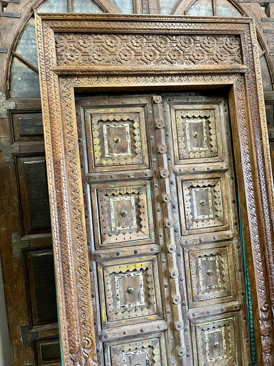 1800s Antique India Door Hand Carved Teak Wood Farmhouse Style