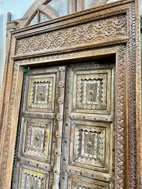 1800s Antique India Door Hand Carved Teak Wood Farmhouse Style