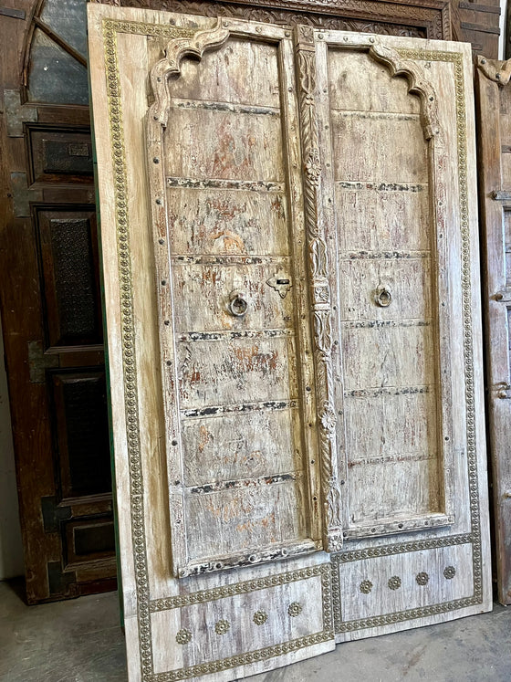 Antique Door Whitewashed Rustic Hand Carved Farmhouse Barndoor 83