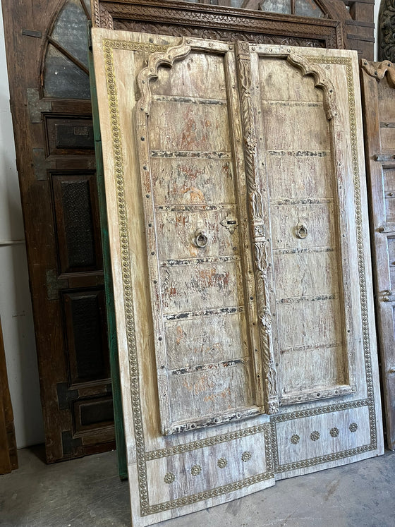 Antique Door Whitewashed Rustic Hand Carved Farmhouse Barndoor 83