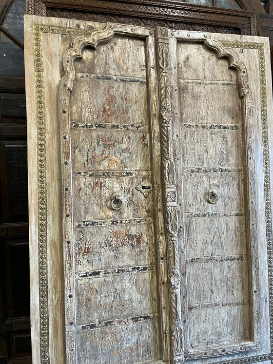 Antique Door Whitewashed Rustic Hand Carved Farmhouse Barndoor 83