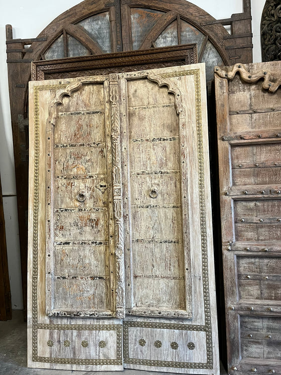 Antique Door Whitewashed Rustic Hand Carved Farmhouse Barndoor 83