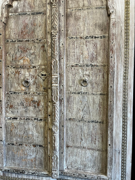 Antique Door Whitewashed Rustic Hand Carved Farmhouse Barndoor 83