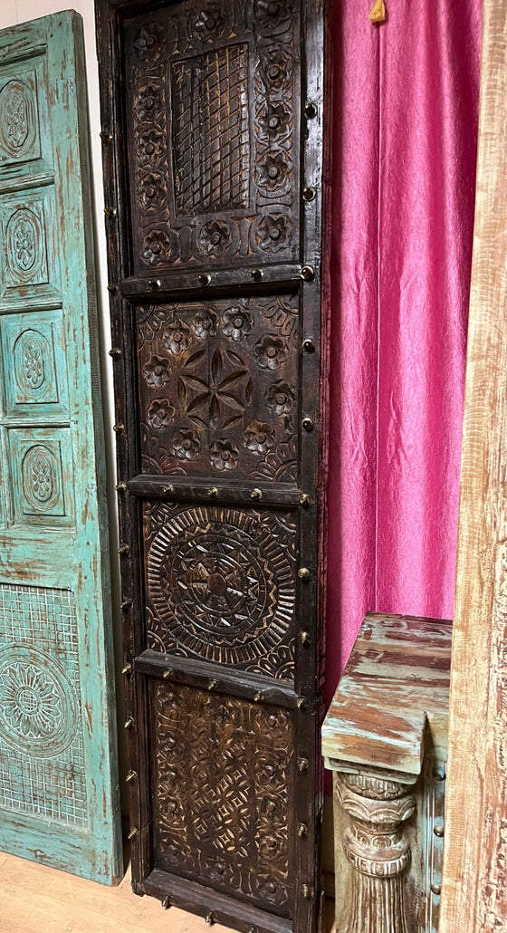 Antique Lotus Carved Double Doors Vintage Teak Garden Doors 80x38