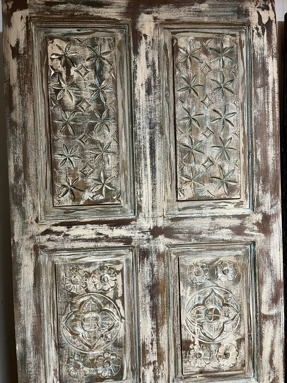 Vintage White Carved Sliding Door Rustic French Carved Door 80x36