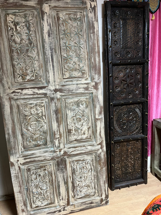 Vintage White Carved Sliding Door Rustic French Carved Door 80x36