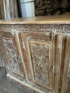 Antique White Sideboard Cabinet Brass Studs Carved Chest TV Stand 52x35