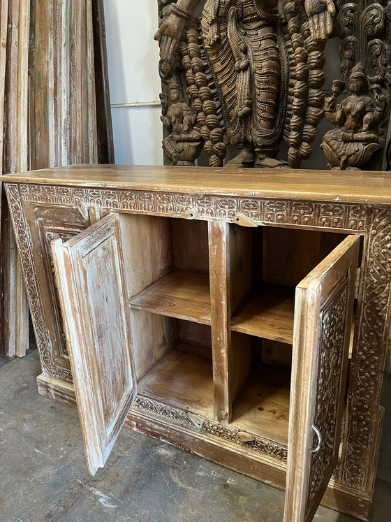 Antique White Sideboard Cabinet Brass Studs Carved Chest TV Stand 52x35