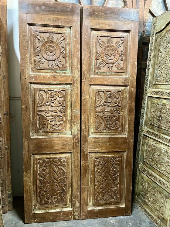 Antique Carved Wood Doors Sliding Double Barn Door, 80x42