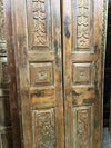 Antique Indo-Spanish Teak Carved Doors Closet Pantry, 80x30