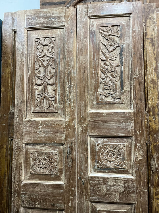 Antique India Carved Double Doors Rustic Vintage Teak Doors 80x33.5