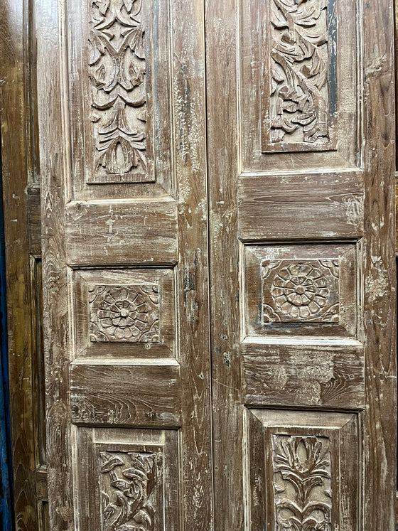 Antique India Carved Double Doors Rustic Vintage Teak Doors 80x33.5