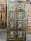 Vintage Blue Carved Wood Double Doors Sliding Barndoor 80