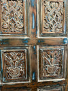 Vintage Blue Carved Wood Double Doors Sliding Barndoor 80