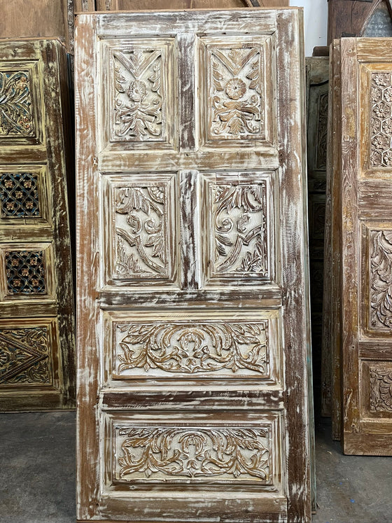 Carved Door Jasmine Whitewashed Interior Door Sliding Barn Door 80