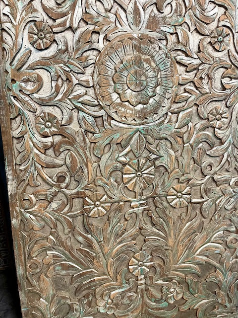 Pearl Accents Lotus Carved Sliding Barn Door Vintage Door King Headboard 80