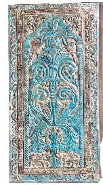 Artistic Carved Tree of Life Barn Door Blue Sliding Barndoor, 84