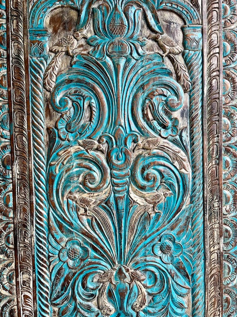 Artistic Carved Tree of Life Barn Door Blue Sliding Barndoor, 84