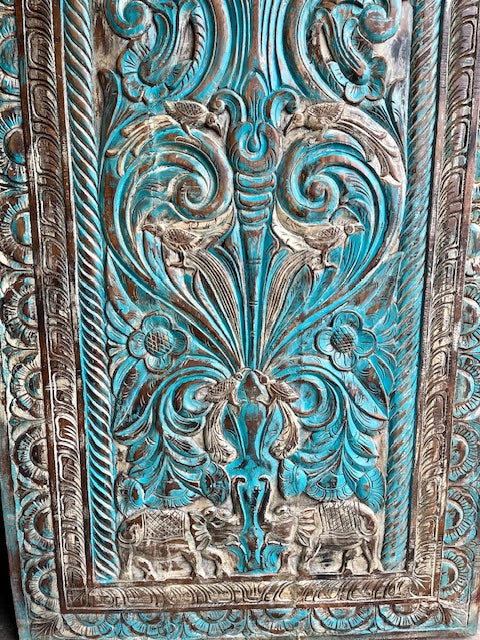 Artistic Carved Tree of Life Barn Door Blue Sliding Barndoor, 84