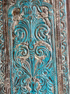 Artistic Carved Tree of Life Barn Door Blue Sliding Barndoor, 84