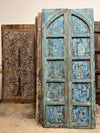 Antique Arched Double Barn Doors Rustic Blue Wooden 8ft Patio Doors