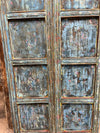 Antique Arched Double Barn Doors Rustic Blue Wooden 8ft Patio Doors