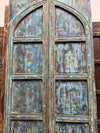 Antique Arched Double Barn Doors Rustic Blue Wooden 8ft Patio Doors