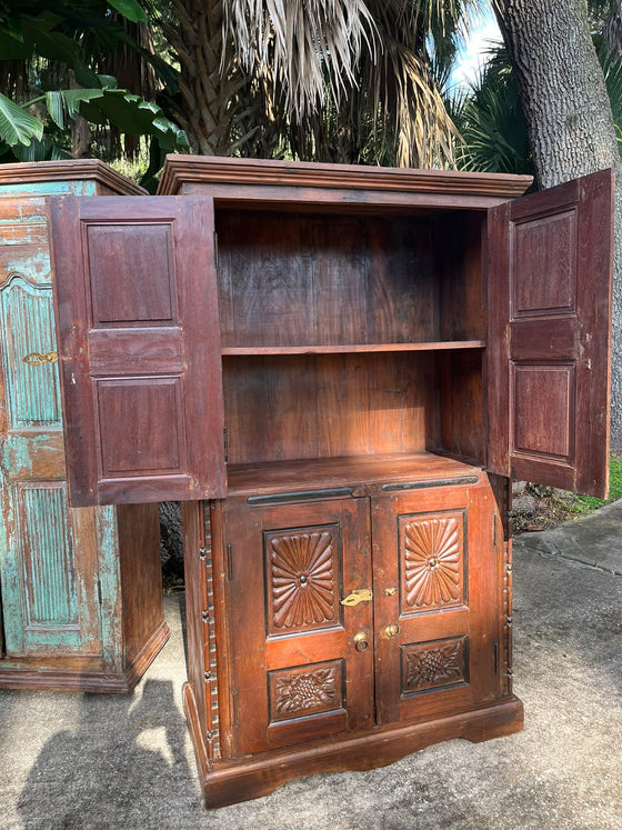 Antique Storage Cabinet 4 Door Warm Earthy Vintage Country Armoire 66x40