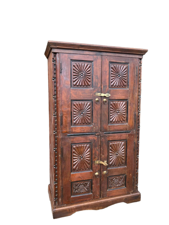 Antique Storage Cabinet 4 Door Warm Earthy Vintage Country Armoire 66x40