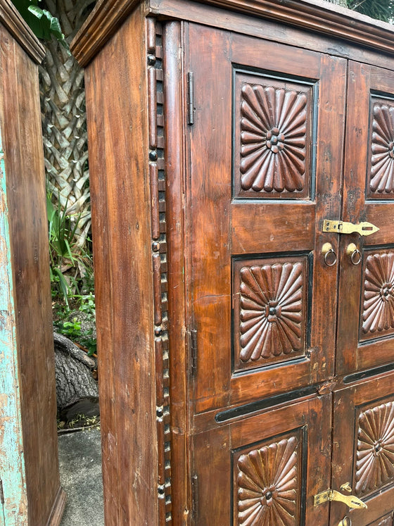 Antique Storage Cabinet 4 Door Warm Earthy Vintage Country Armoire 66x40