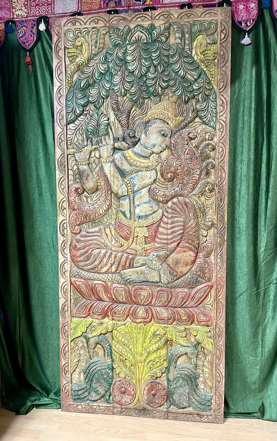 Krishna Carving Wall Decor Barn Door Hand Carved Wall Sculpture 83