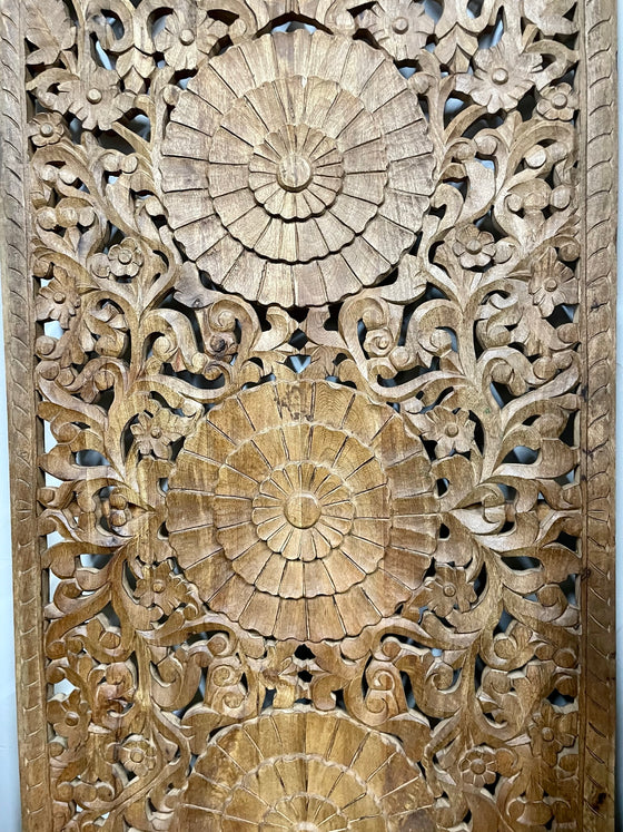 Triple Lotus Carved Lattice Wood Door Vintage Sliding Double Doors 80x36