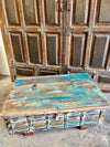 Rustic Vintage Chest Wedding Trunk with Blue Patina Coffee Table