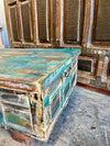 Rustic Vintage Chest Wedding Trunk with Blue Patina Coffee Table