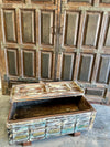 Rustic Vintage Chest Wedding Trunk with Blue Patina Coffee Table