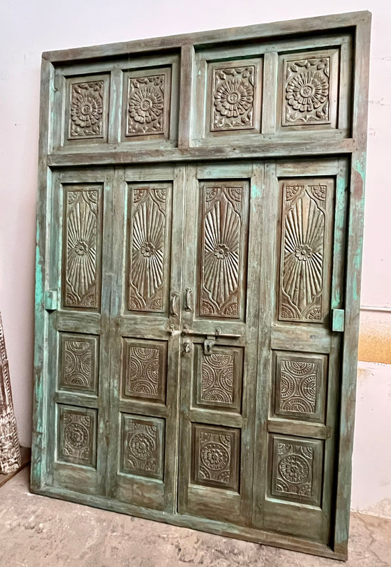 Antique Carved Door Indo French Vintage Teak Double Hinged Doors 98x69