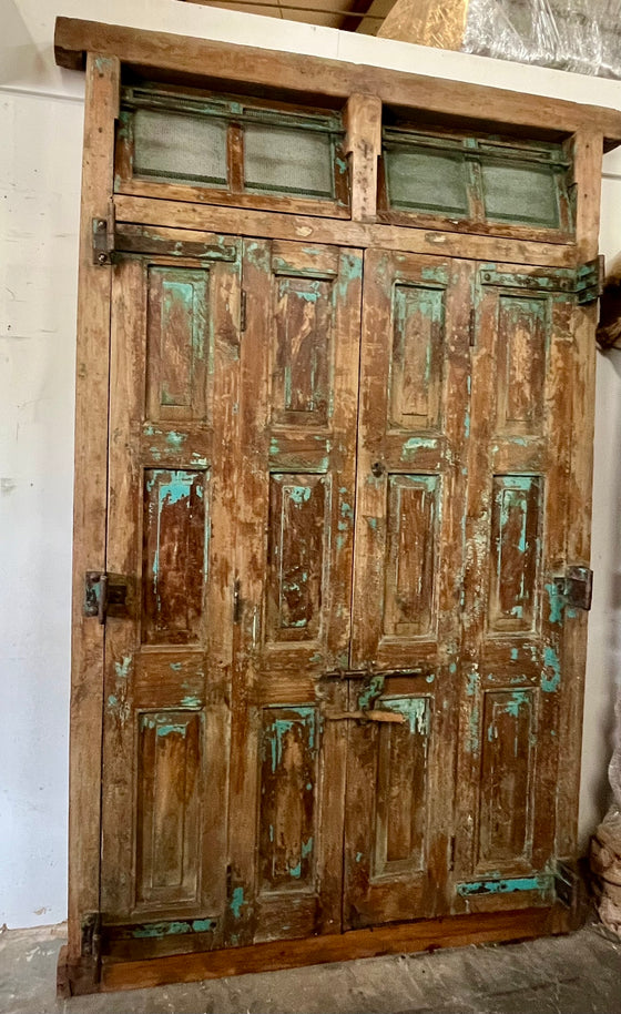 Antique Doors Carved Exterior Teak Veranda Double Hinged Door Original Hardware