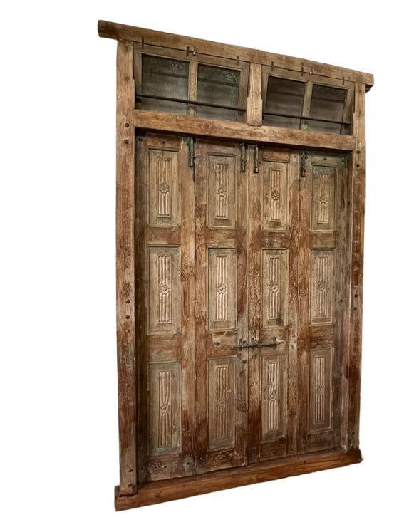 Antique Doors Carved Exterior Teak Veranda Double Hinged Door Original Hardware