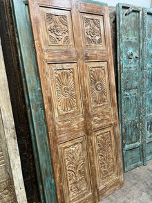  Vintage Floral Carved Wooden Single Sliding Barn Door 80x36