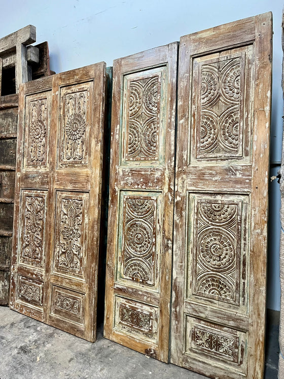 Antique Double Doors Vintage Carved Architectural Indian Doors 81x42