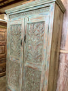 Antique Armoire Vintage Blue Floral Carved Brass studs Wardrobe Cabinet 72