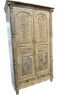 Antique Wardrobe Armoire Vintage Colonial Style Carved Whitewash Cabinet