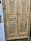 Antique Wardrobe Armoire Vintage Colonial Style Carved Whitewash Cabinet