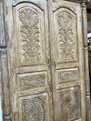 Antique Wardrobe Armoire Vintage Colonial Style Carved Whitewash Cabinet