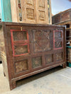 Antique Sideboard Carved Red Wood Chest Entryway Home Decor 64x24