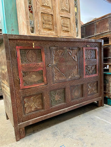  Antique Sideboard Carved Red Wood Chest Entryway Home Decor 64x24